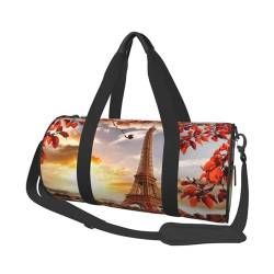 Paris Eiffelturm mit Herbstblätter-Druck, Reisetasche, Reisetasche, mit Tasche und verstellbarem Riemen, großer Turnbeutel, modische Yoga-Tasche für Damen und Herren, Schwarz , Einheitsgröße von ZaKhs