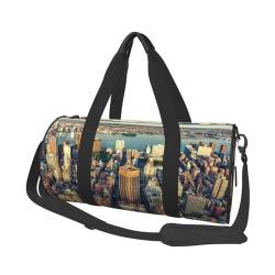 Penthouse Reisetasche mit Blick über New York Manhattan-Druck, mit Tasche und verstellbarem Riemen, großer Turnbeutel, modische Yoga-Tasche für Damen und Herren, Schwarz , Einheitsgröße von ZaKhs