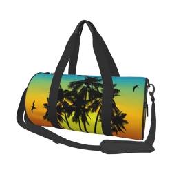 Plam Tree Reisetasche mit tropischer Insel bei Sonnenuntergang, mit Tasche und verstellbarem Riemen, große Sporttasche, modische Yoga-Tasche für Damen und Herren, Schwarz , Einheitsgröße von ZaKhs