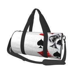Polygonale Spielkarten-Druck-Reisetasche mit Tasche und verstellbarem Riemen, großer Turnbeutel, modische Yoga-Tasche für Damen und Herren, Schwarz , Einheitsgröße von ZaKhs