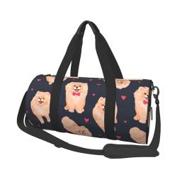 Pomeranians Reisetasche mit Welpen-Aufdruck, mit Tasche und verstellbarem Riemen, großer Turnbeutel, modische Yoga-Tasche für Damen und Herren, Schwarz , Einheitsgröße von ZaKhs