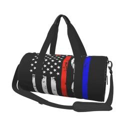 Reisetasche, Motiv: Feuerwehrmann, USA-Flagge, mit Tasche und verstellbarem Riemen, groß, Turnbeutel, modische Yoga-Tasche für Damen und Herren, Rot, Schwarz , Einheitsgröße von ZaKhs