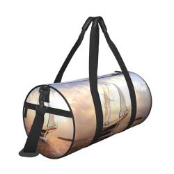 Reisetasche, Motiv: Segelschiff bei Sonnenuntergang, mit Tasche und verstellbarem Riemen, groß, modisch, Yoga-Tasche für Damen und Herren, Weiß, Schwarz , Einheitsgröße von ZaKhs