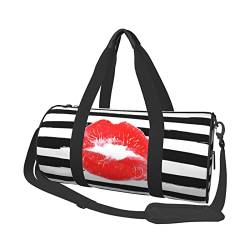 Reisetasche, Motiv: rote Lippen, Kussdruck, mit Tasche und verstellbarem Riemen, große Sporttasche, modische Yoga-Tasche für Damen und Herren, Schwarz , Einheitsgröße von ZaKhs