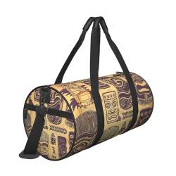 Reisetasche, Vintage-Design, Aloha-Tiki-Muster, mit Tasche und verstellbarem Riemen, große Sporttasche, modische Yoga-Tasche für Damen und Herren, Schwarz , Einheitsgröße von ZaKhs