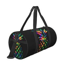 Reisetasche mit Ananas-Druck, mit Tasche und verstellbarem Riemen, große Sporttasche, modische Yoga-Tasche für Damen und Herren, Schwarz , Einheitsgröße von ZaKhs