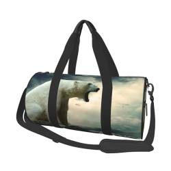 Reisetasche mit Eisbär-Aufdruck, mit Tasche und verstellbarem Riemen, große Sporttasche, modische Yoga-Tasche für Damen und Herren, Schwarz , Einheitsgröße von ZaKhs