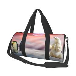 Reisetasche mit Eisbär- und Pinguin-Druck, mit Tasche und verstellbarem Riemen, große Sporttasche, modische Yoga-Tasche für Damen und Herren, Schwarz , Einheitsgröße von ZaKhs