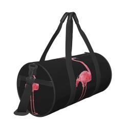 Reisetasche mit Flamingo-Druck, mit Tasche und verstellbarem Riemen, großer Turnbeutel, modische Yoga-Tasche für Damen und Herren, Schwarz , Einheitsgröße von ZaKhs