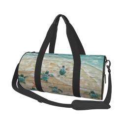 Reisetasche mit Meeresschildkröte, Seestern-Druck, mit Tasche und verstellbarem Riemen, große Sporttasche, modische Yoga-Tasche für Damen und Herren, Schwarz , Einheitsgröße von ZaKhs