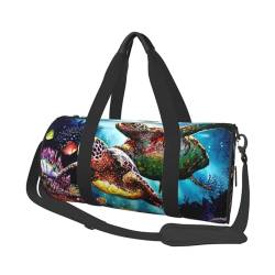 Reisetasche mit Meeresschildkröten-Motiv, mit Tasche und verstellbarem Riemen, große Sporttasche, modische Yoga-Tasche für Damen und Herren, Schwarz , Einheitsgröße von ZaKhs