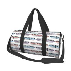 Reisetasche mit Monorail-Zug-Druck, mit Tasche und verstellbarem Riemen, großer Turnbeutel, modische Yoga-Tasche für Damen und Herren, Schwarz , Einheitsgröße von ZaKhs