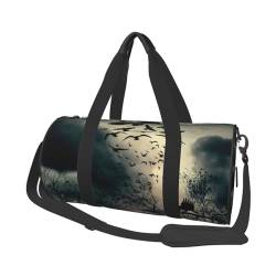 Reisetasche mit Nachtkrähen-Aufdruck, mit Tasche und verstellbarem Riemen, große Sporttasche, modische Yoga-Tasche für Damen und Herren, Schwarz , Einheitsgröße von ZaKhs
