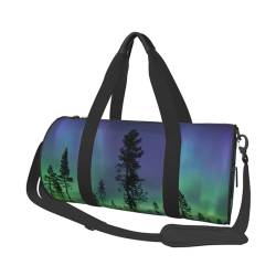 Reisetasche mit Nordlichter-Druck, mit Tasche und verstellbarem Riemen, große Sporttasche, modische Yoga-Tasche für Damen und Herren, Schwarz , Einheitsgröße von ZaKhs