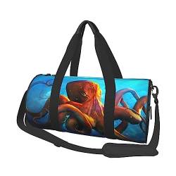 Reisetasche mit Ozean-Tier-Oktopus-Druck, mit Tasche und verstellbarem Riemen, großer Turnbeutel, modische Yoga-Tasche für Damen und Herren, Schwarz , Einheitsgröße von ZaKhs