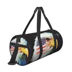 Reisetasche mit Patriotischer Adleraufdruck, mit Tasche und verstellbarem Riemen, große Sporttasche, modische Yoga-Tasche für Damen und Herren, Schwarz , Einheitsgröße von ZaKhs