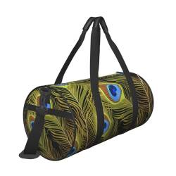 Reisetasche mit Pfauenfeder-Druck, mit Tasche und verstellbarem Riemen, große Sporttasche, modische Yoga-Tasche für Damen und Herren, Schwarz , Einheitsgröße von ZaKhs