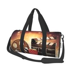 Reisetasche mit Popcorn- und Filmausrüstung, bedruckt, mit Tasche und verstellbarem Riemen, großer Turnbeutel, modische Yoga-Tasche für Damen und Herren, Schwarz , Einheitsgröße von ZaKhs