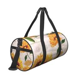 Reisetasche mit Sonnenblumen-Postkarten, Vintage-Muster, mit Tasche und verstellbarem Riemen, große Sporttasche, modische Yoga-Tasche für Damen und Herren, Schwarz , Einheitsgröße von ZaKhs