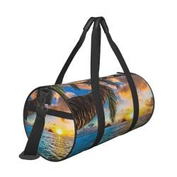 Reisetasche mit Sonnenuntergang und Stranddruck, mit Tasche und verstellbarem Riemen, große Sporttasche, modische Yoga-Tasche für Damen und Herren, Schwarz , Einheitsgröße von ZaKhs