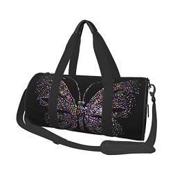 Reisetasche mit Strass-Schmetterlings-Aufdruck, mit Tasche und verstellbarem Riemen, große Sporttasche, modische Yoga-Tasche für Damen und Herren, Schwarz , Einheitsgröße von ZaKhs