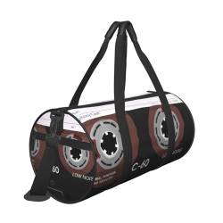 Reisetasche mit Tasche und verstellbarem Riemen, Vintage-Stil, Musik-Kassetten-Druck, große Sporttasche, modische Yoga-Tasche für Damen und Herren, Schwarz , Einheitsgröße von ZaKhs