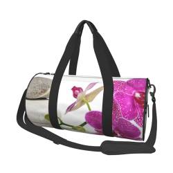 Reisetasche mit Tasche und verstellbarem Riemen, groß, mit Orchideen-Druck, modische Yoga-Tasche für Damen und Herren, Violett, Schwarz , Einheitsgröße von ZaKhs