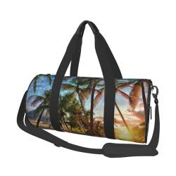 Reisetasche mit Überseeinseln, bedruckt, mit Tasche und verstellbarem Riemen, große Sporttasche, modische Yoga-Tasche für Damen und Herren, Schwarz , Einheitsgröße von ZaKhs