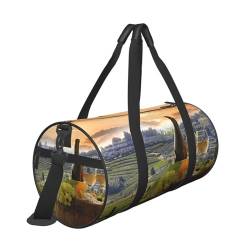 Reisetasche mit Vineyard-Druck, mit Tasche und verstellbarem Riemen, große Sporttasche, modische Yoga-Tasche für Damen und Herren, Schwarz , Einheitsgröße von ZaKhs