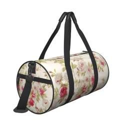 Reisetasche mit Vintage-Blumendruck, Tasche und verstellbarem Riemen, große Sporttasche, modische Yoga-Tasche für Damen und Herren, Schwarz , Einheitsgröße von ZaKhs