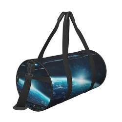 Reisetasche mit Weltraumansicht aus dem Raumschiff, bedruckt, mit Tasche und verstellbarem Riemen, große Sporttasche, modische Yoga-Tasche für Damen und Herren, Schwarz , Einheitsgröße von ZaKhs