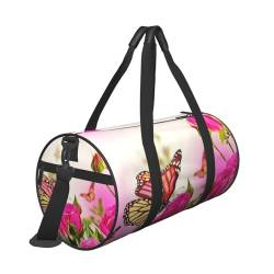 Reisetasche mit glitzernden roten Rosen und Schmetterlingen, mit Tasche und verstellbarem Riemen, große Sporttasche, modische Yoga-Tasche für Damen und Herren, Schwarz , Einheitsgröße von ZaKhs