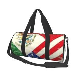 Reisetasche mit mexikanischer amerikanischer Flagge, mit Tasche und verstellbarem Riemen, große Sporttasche, modische Yoga-Tasche für Damen und Herren, Schwarz , Einheitsgröße von ZaKhs