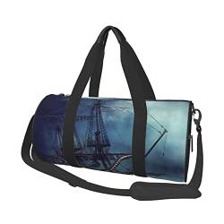 Reisetasche mit nautischem Segelboot-Druck, mit Tasche und verstellbarem Riemen, große Sporttasche, modische Yoga-Tasche für Damen und Herren, Schwarz , Einheitsgröße von ZaKhs