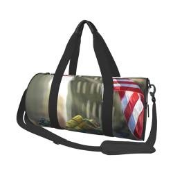 Reisetasche mit patriotischem Feuerwehrmann-Druck, mit Tasche und verstellbarem Riemen, große Sporttasche, modische Yoga-Tasche für Damen und Herren, Schwarz , Einheitsgröße von ZaKhs
