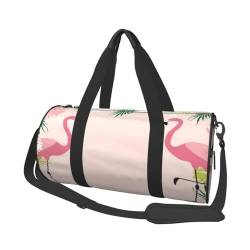 Reisetasche mit pinkem Flamingo-Druck, mit Tasche und verstellbarem Riemen, große Sporttasche, modische Yoga-Tasche für Damen und Herren, Schwarz , Einheitsgröße von ZaKhs