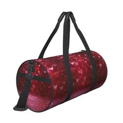 Reisetasche mit rotem Glitzer-Herz-Druck, mit Tasche und verstellbarem Riemen, große Sporttasche, modische Yoga-Tasche für Damen und Herren, Schwarz , Einheitsgröße von ZaKhs