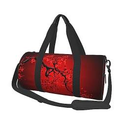 Reisetasche mit rotem Kirschblüten-Druck, mit Tasche und verstellbarem Riemen, große Sporttasche, modische Yoga-Tasche für Damen und Herren, Schwarz , Einheitsgröße von ZaKhs