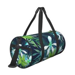Reisetasche mit tropischem Blumendruck, Tasche und verstellbarem Riemen, große Sporttasche, modische Yoga-Tasche für Damen und Herren, Schwarz , Einheitsgröße von ZaKhs
