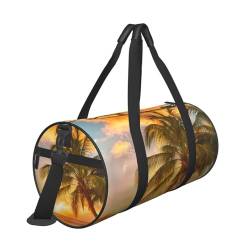 Reisetasche mit tropischem Strand, Palme, Sonnenuntergang, mit Tasche und verstellbarem Riemen, große Sporttasche, modische Yoga-Tasche für Damen und Herren, Schwarz , Einheitsgröße von ZaKhs