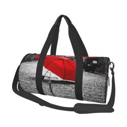 Roter Regenschirm-Druck, Reisetasche, Reisetasche, mit Tasche und verstellbarem Riemen, große Sporttasche, modische Yoga-Tasche für Damen und Herren, Schwarz , Einheitsgröße von ZaKhs