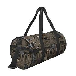 Steampunk Reisetasche mit mechanischem Zahnradaufdruck, mit Tasche und verstellbarem Riemen, große Sporttasche, modische Yoga-Tasche für Damen und Herren, Schwarz , Einheitsgröße von ZaKhs