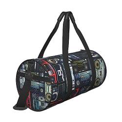 Vintage Wall of Radio Boombox Print Travel Duffel Bags with Pocket and Adjustable Strap Large Gym Bag Fashion Yoga Bag for Women Men, Schwarz , Einheitsgröße von ZaKhs