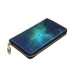 ZaKhs Galaxy Green Print Damen Geldbörse Leder Reißverschluss Münzbörse Große Kapazität Kartenhalter für Frauen Männer Geschenk, Schwarz , Einheitsgröße von ZaKhs