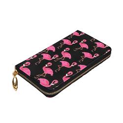 ZaKhs Lovely Pink Flamingos Print Damen Geldbörse Leder Reißverschluss Münzbörse Groß Kartenetui Brieftasche für Urlaub Geschenk, Schwarz , Einheitsgröße von ZaKhs