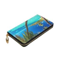 ZaKhs Ocean Tropical Island Print Damen Geldbörse Leder Reißverschluss Münzbörse Große Kapazität Kartenhalter für Frauen Männer Geschenk, Schwarz , Einheitsgröße von ZaKhs