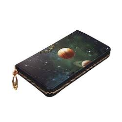 ZaKhs Outer Space Galaxy Universe Print Damen Geldbörse Leder Reißverschluss Münzbörse Groß Kartenetui Brieftasche für Urlaub Geschenk, Schwarz , Einheitsgröße von ZaKhs