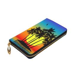 ZaKhs Plam Tree Tropical Island at Sunset Print Damen Geldbörse Leder Reißverschluss Münzbörse Groß Kartenetui Geldbörse für Urlaub Geschenk, Schwarz , Einheitsgröße von ZaKhs