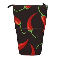 ZaKhs Red Chili Print Stand Up Pencil Case Retractable Pencil Pouch Cute Portable Pencil Holder for Boys Girls Office Supplies, Schwarz , Einheitsgröße, Make-up-Tasche von ZaKhs