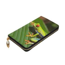 ZaKhs Red Eyed Tree Frog Print Damen Geldbörse Leder Reißverschluss Münzbörse Groß Kartenetui Brieftasche für Urlaub Geschenk, Schwarz , Einheitsgröße von ZaKhs